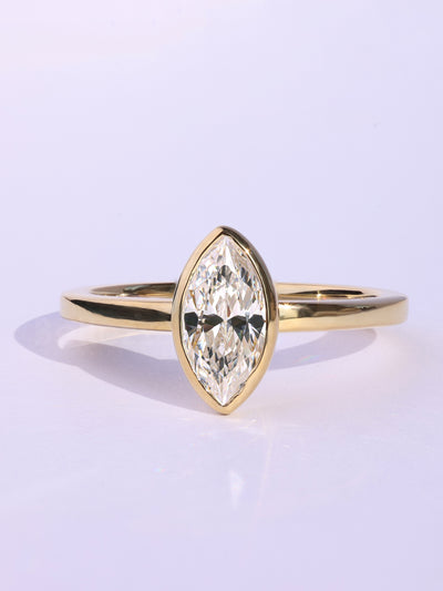 1.0CT Marquise Cut Bezel Setting Moissanite Engagement Ring