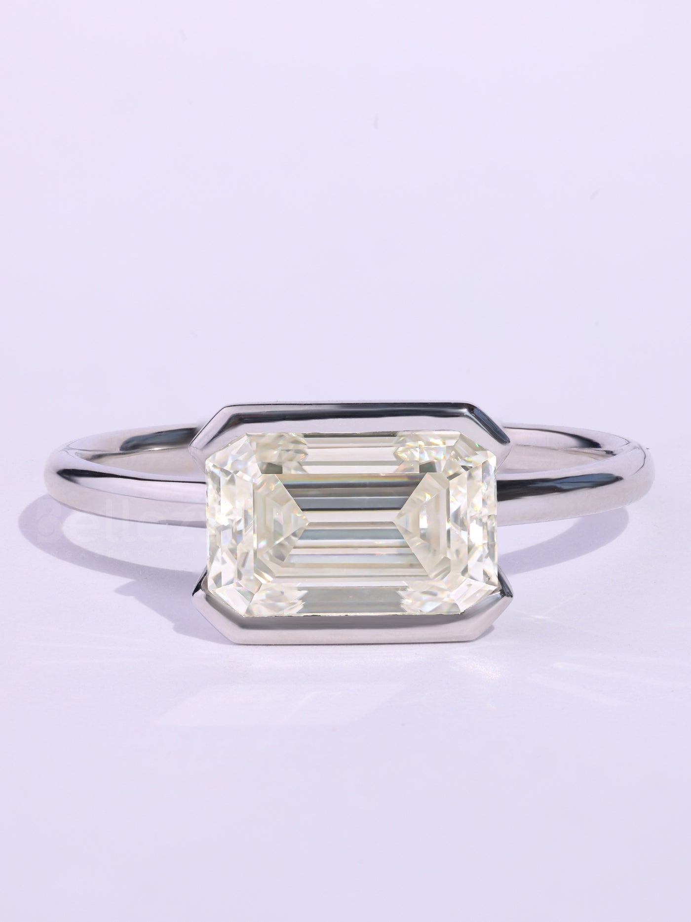 1.50CT East-West Emerald Cut Solitaire Moissanite Engagement Ring