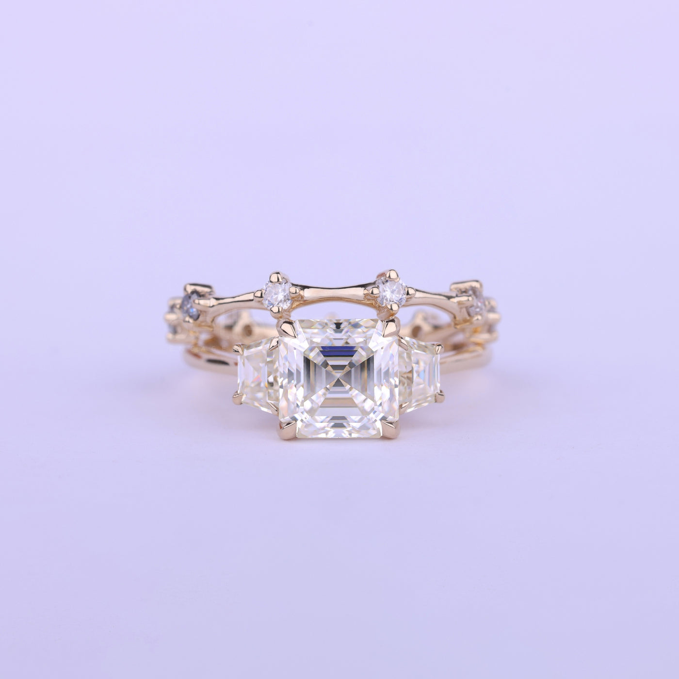 1.0CT Asscher Cut Three Stone Moissanite Bridal Ring Set