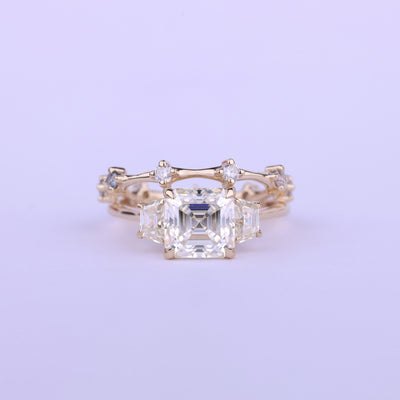 1.0CT Asscher Cut Three Stone Moissanite Bridal Ring Set