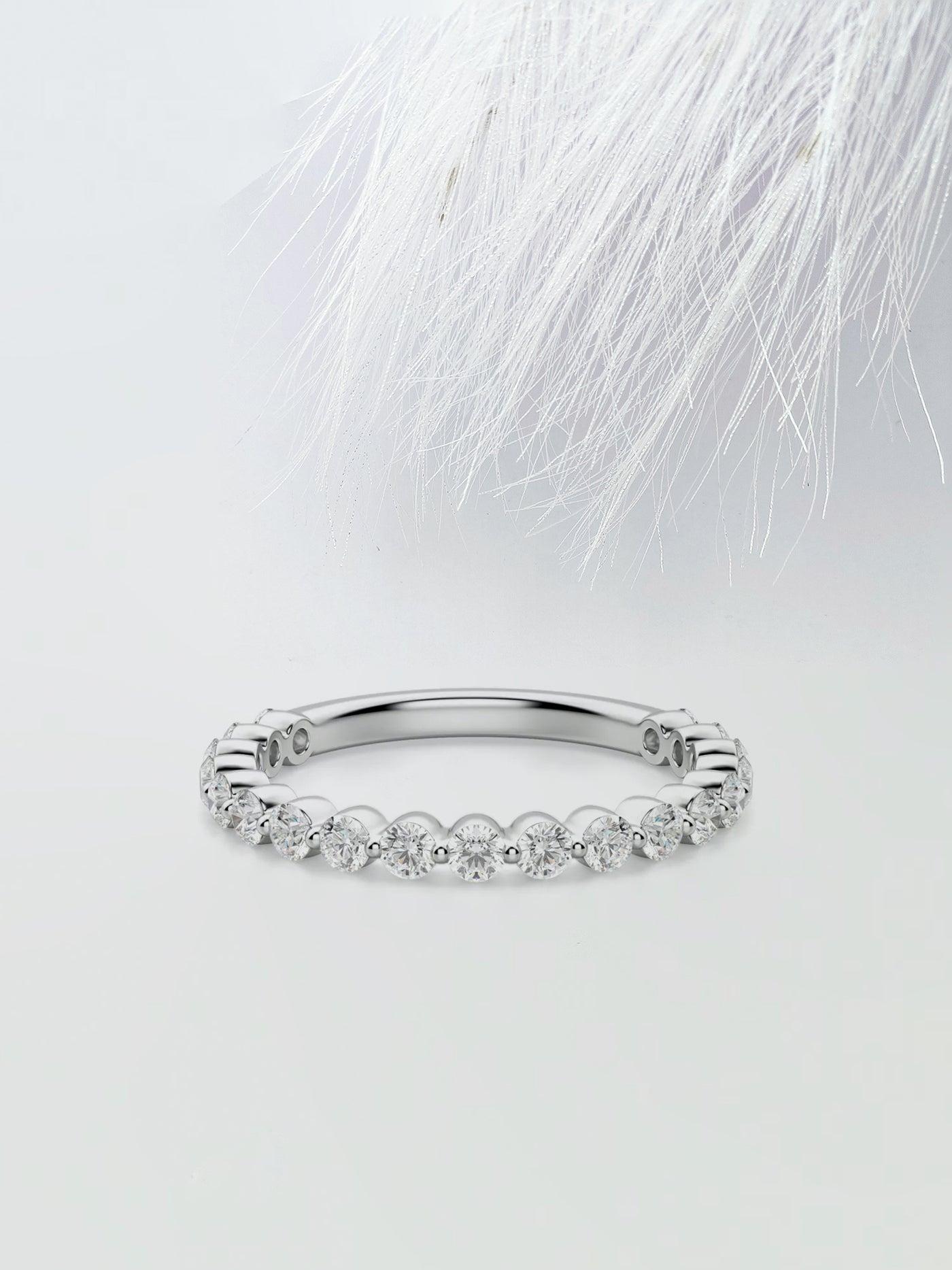 Round Cut Shared Prong Semi Eternity Wedding Band For Women