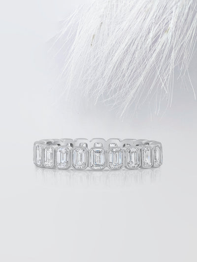 Emerald Cut Bezel Eternity Diamond Wedding Band For Women