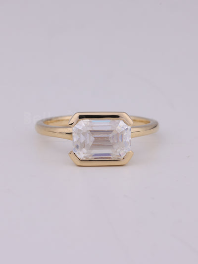 1.50CT East West Emerald Cut Half Bezel Engagement Ring
