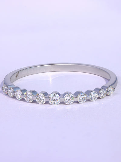 Round Cut Half Eternity Moissanite Wedding Band For Her