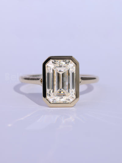 1.50CT Emerald Cut Bezel Setting Moissanite Engagement Ring