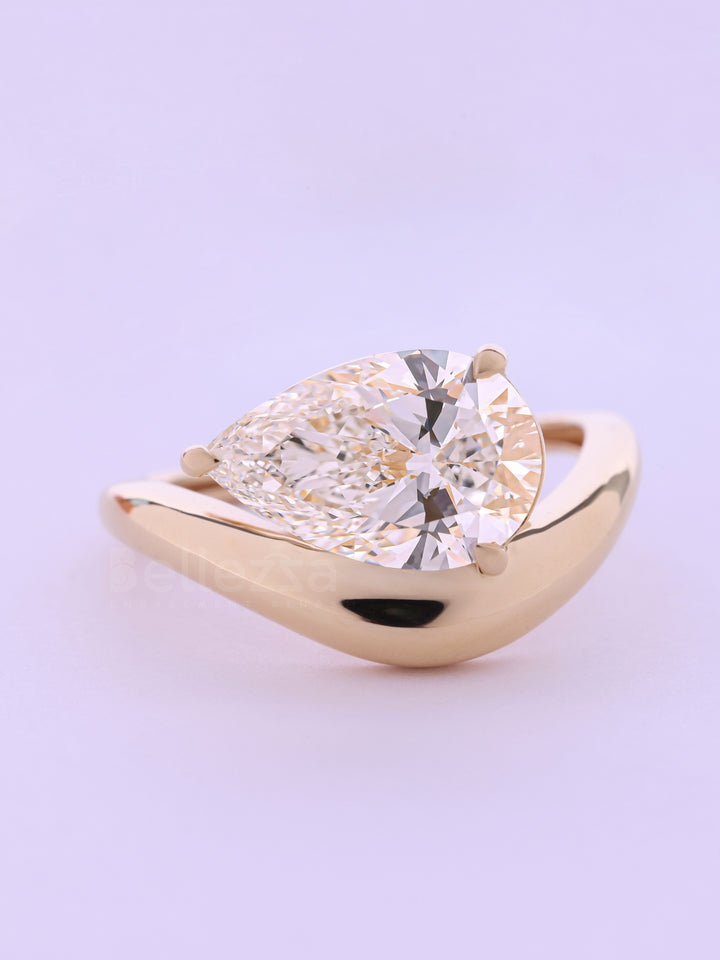 2.0CT East-West Pear Cut Curved Moissanite Solitaire Engagement Ring
