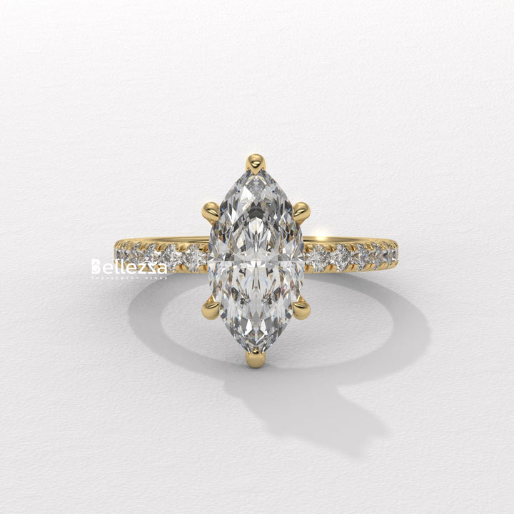2.50-3.50CT Marquise Cut CVD Diamond Pave Setting Engagement Ring