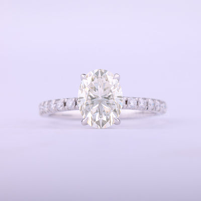 1.0CT Oval Cut Pave Setting Moissanite Engagement Ring