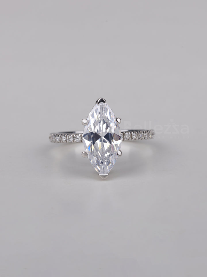 1.0CT Marquise Cut Pave Setting Moissanite Engagement Ring