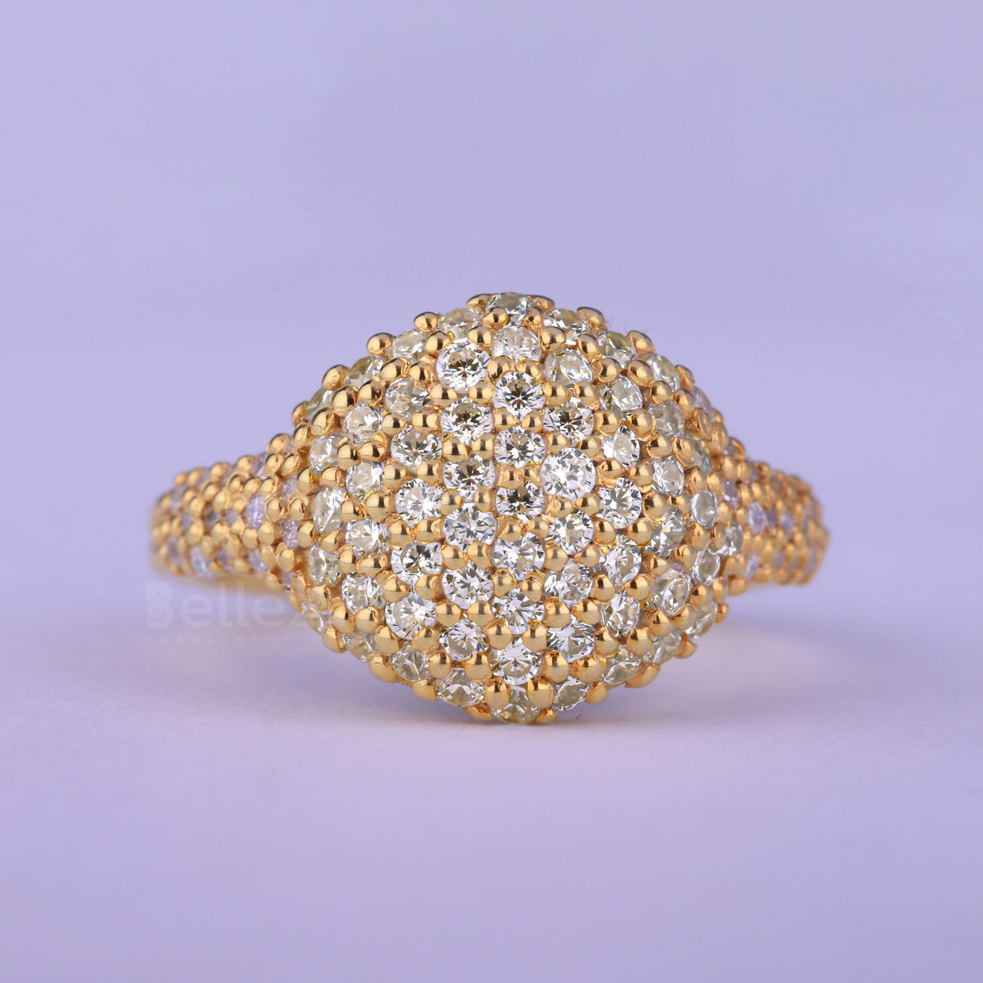 Round Cut Cluster Diamond Dome Style Moissanite Ring