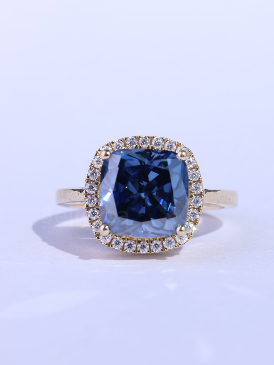 2.0CT Cushion Cut Sapphire Gemstone Halo Engagement Ring