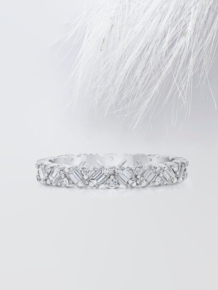 Round & Emerald Cut Cluster Diamond Wedding Band For Women