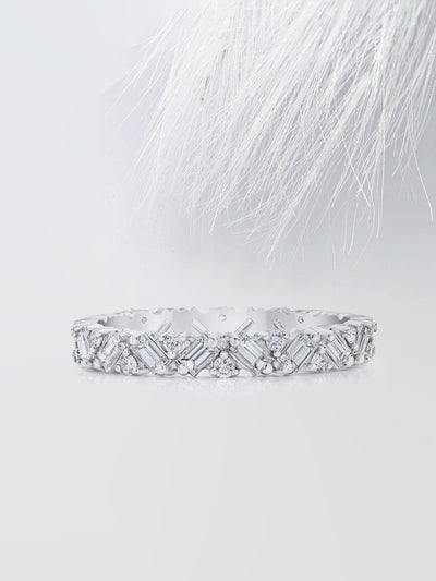 Round & Emerald Cut Cluster Diamond Wedding Band For Women