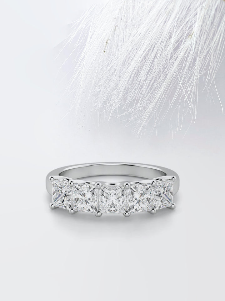 Princess Cut Five Stone Diamond Wedding Band For Her