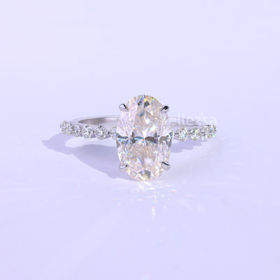 2.50 CT Oval Cut Hidden Halo Moissanite Engagement Ring - Ready To Ship