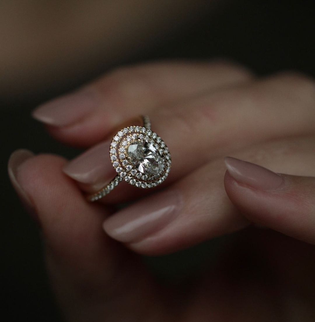 1.0 CT-3.0 CT Oval Double Halo  Lab Grown Diamond Engagement Ring