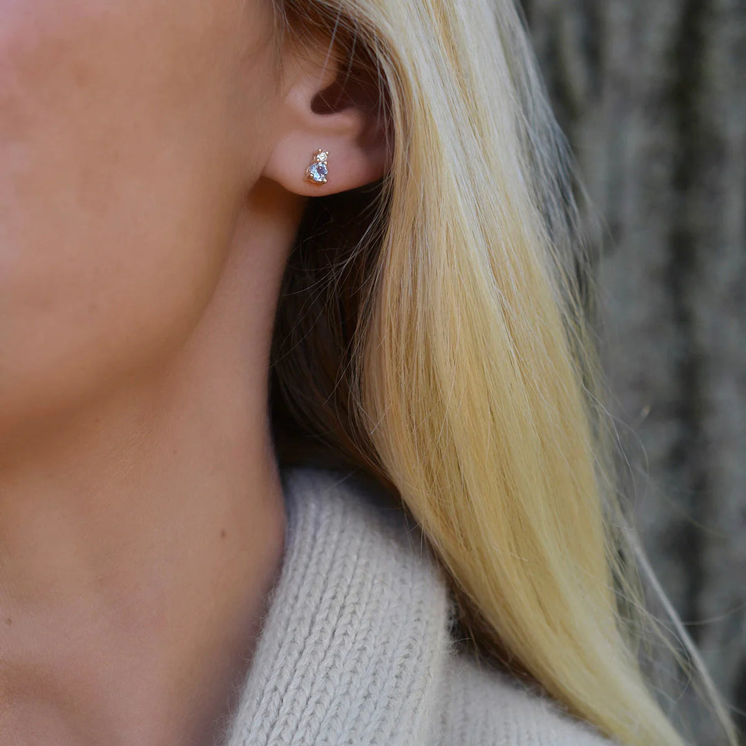 0.40 TCW Round Aquamarine Moissanite March Birthstone Stud Earrings