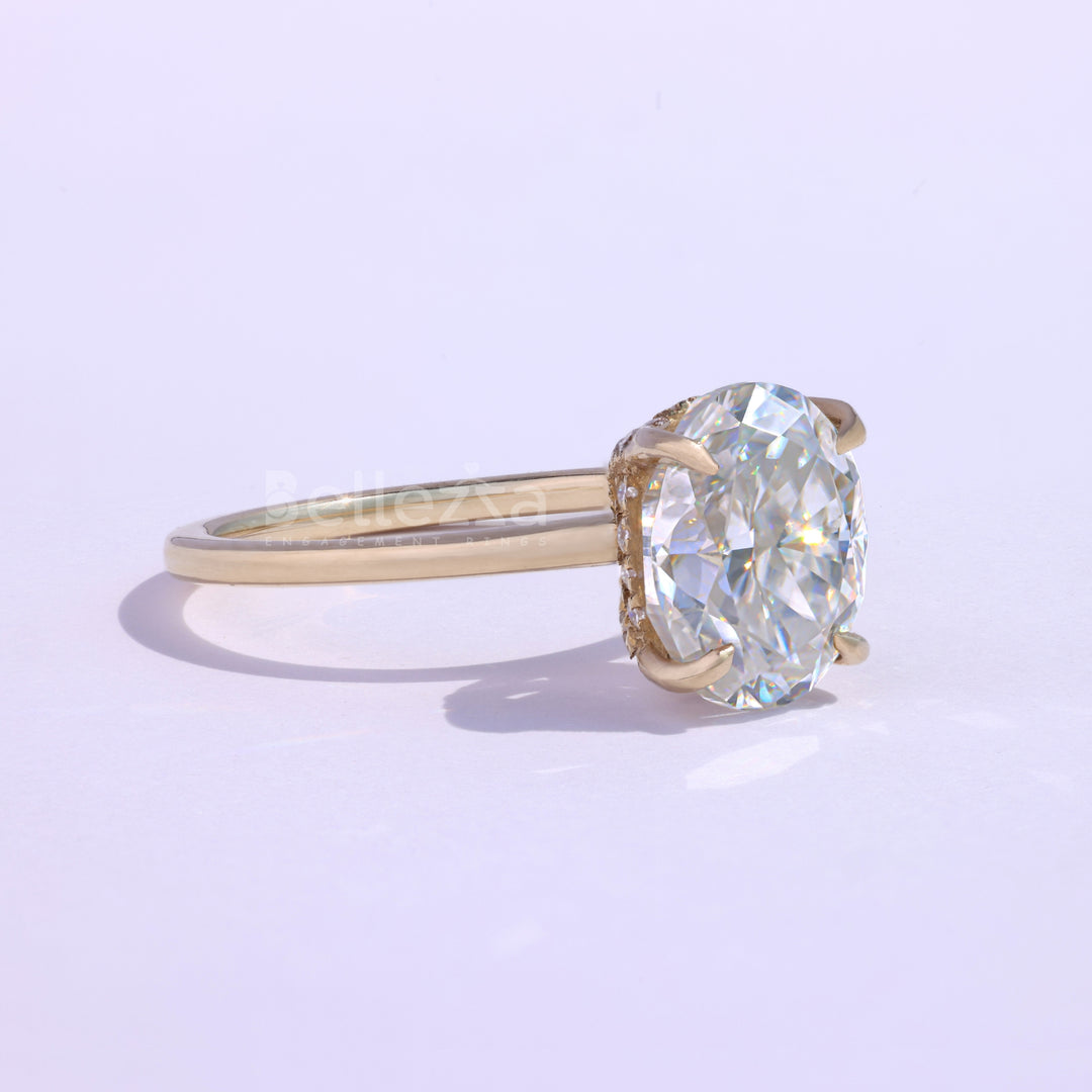 2.0CT Oval Cut Moissanite Hidden Halo Engagement Ring - Ready to ship