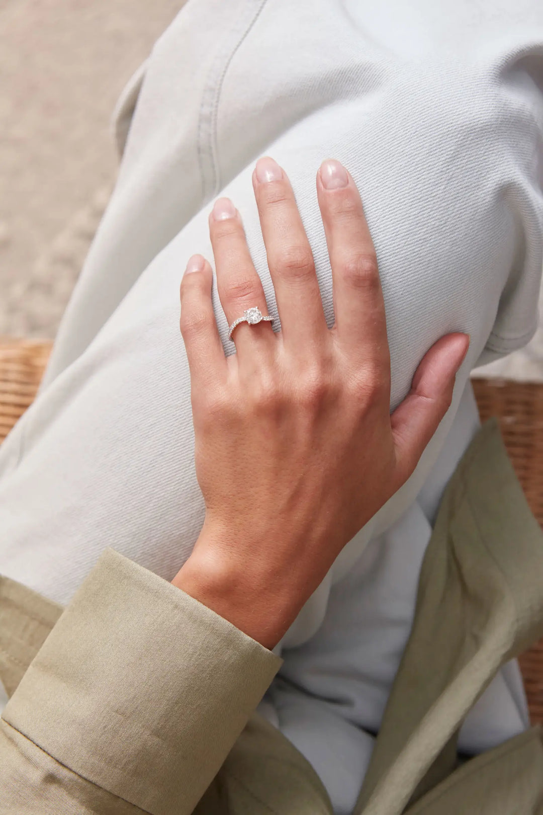 1.0CT Round Diamond Unique Pave Setting Engagement Ring