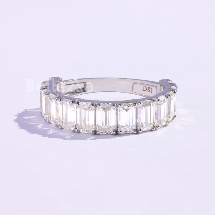 2.61TCW Emerald Diamond Half Eternity Wedding Band - Ready To Ship