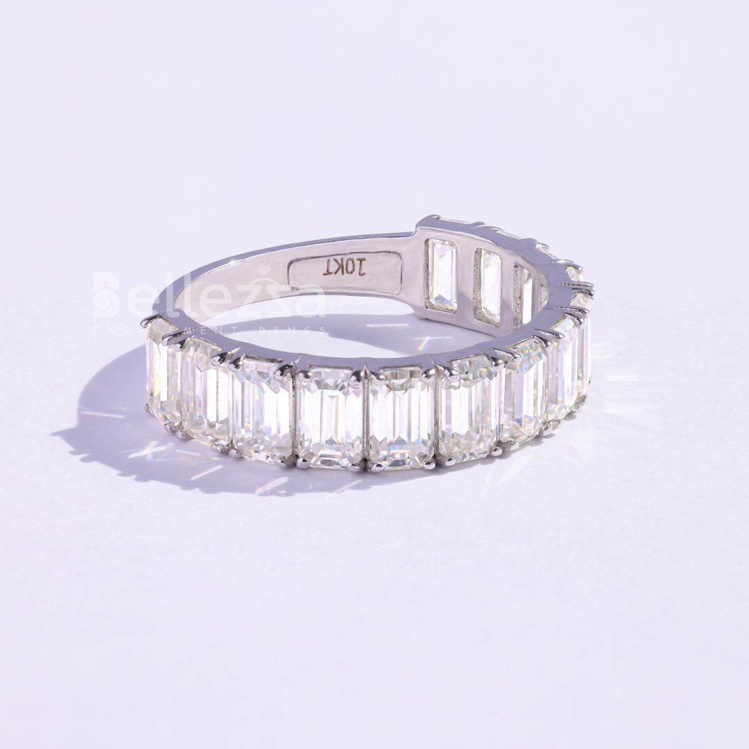 2.61TCW Emerald Diamond Half Eternity Wedding Band - Ready To Ship