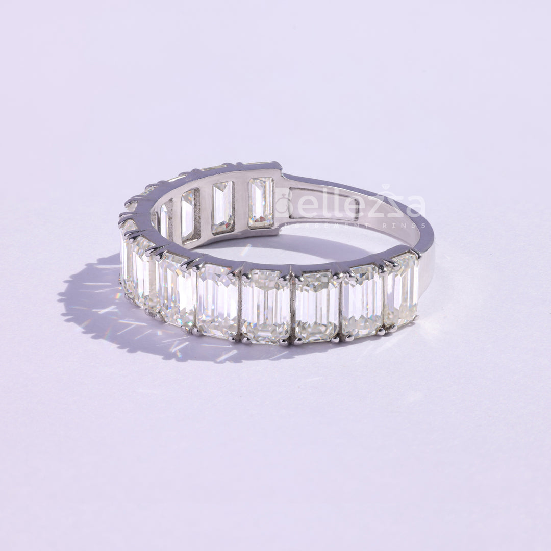 2.61TCW Emerald Diamond Half Eternity Wedding Band - Ready To Ship