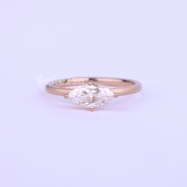 1.0CT East West Marquise Cut Solitaire Moissanite Engagement Ring - Ready to Ship