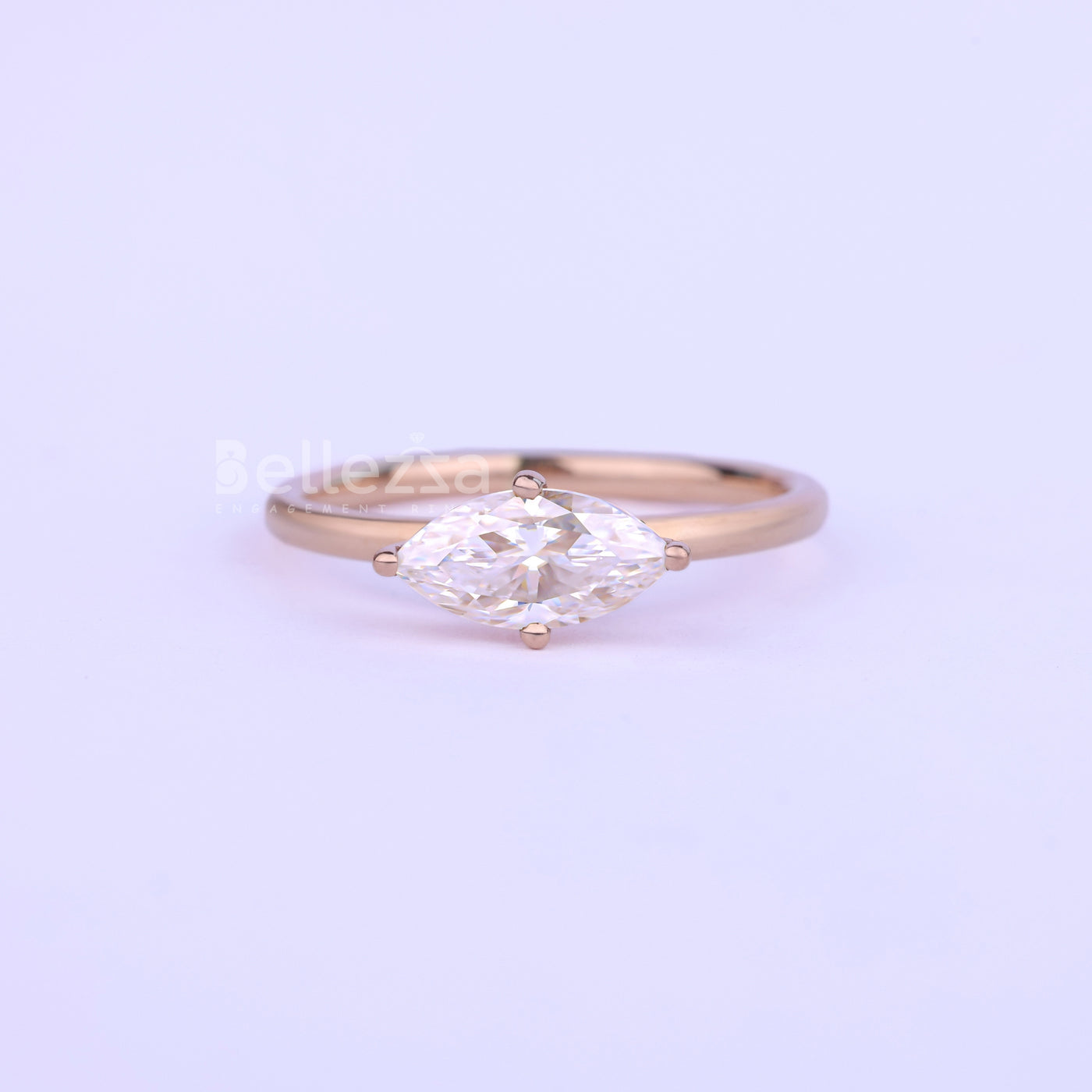 1.0CT East West Marquise Cut Solitaire Moissanite Engagement Ring - Ready to Ship