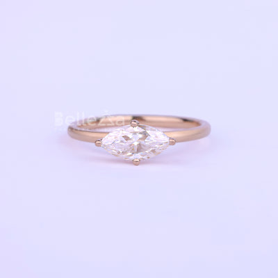 1.0CT East West Marquise Cut Solitaire Moissanite Engagement Ring - Ready to Ship