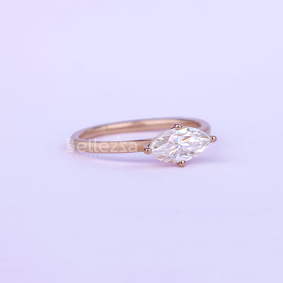 1.0CT East West Marquise Cut Solitaire Moissanite Engagement Ring - Ready to Ship