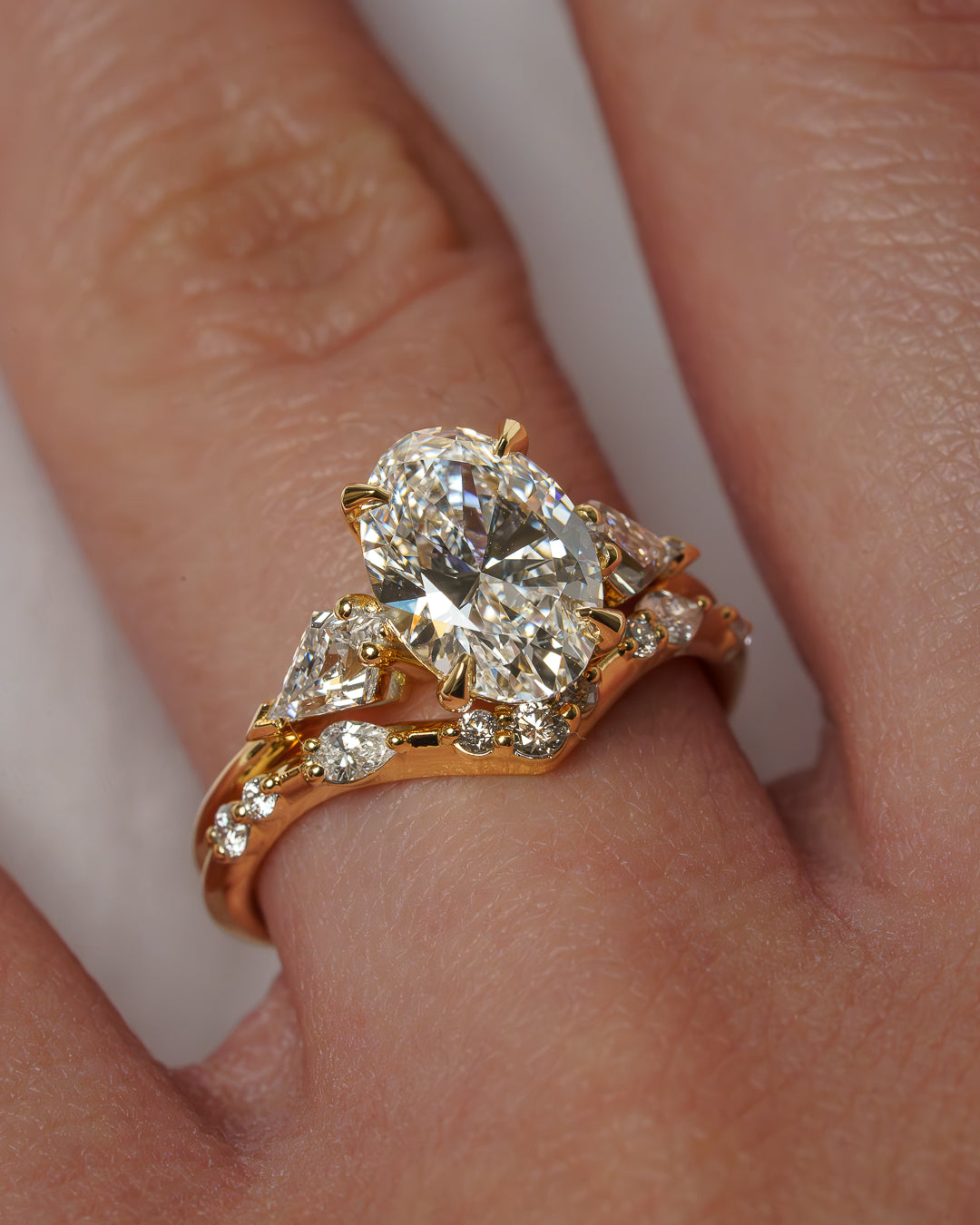 1.0 -  3.0 CT Oval Lab Grown Diamond Three Stone Engagement Ring