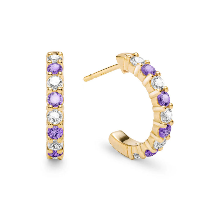 2.25TCW Round Amethyst Moissanite February Birthstone Hoop Earrings