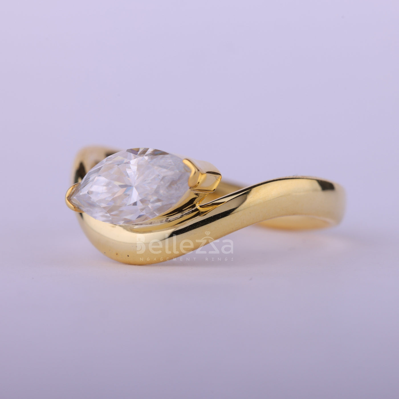 1.0CT East-West Marquise Cut Curved Moissanite Engagement Ring