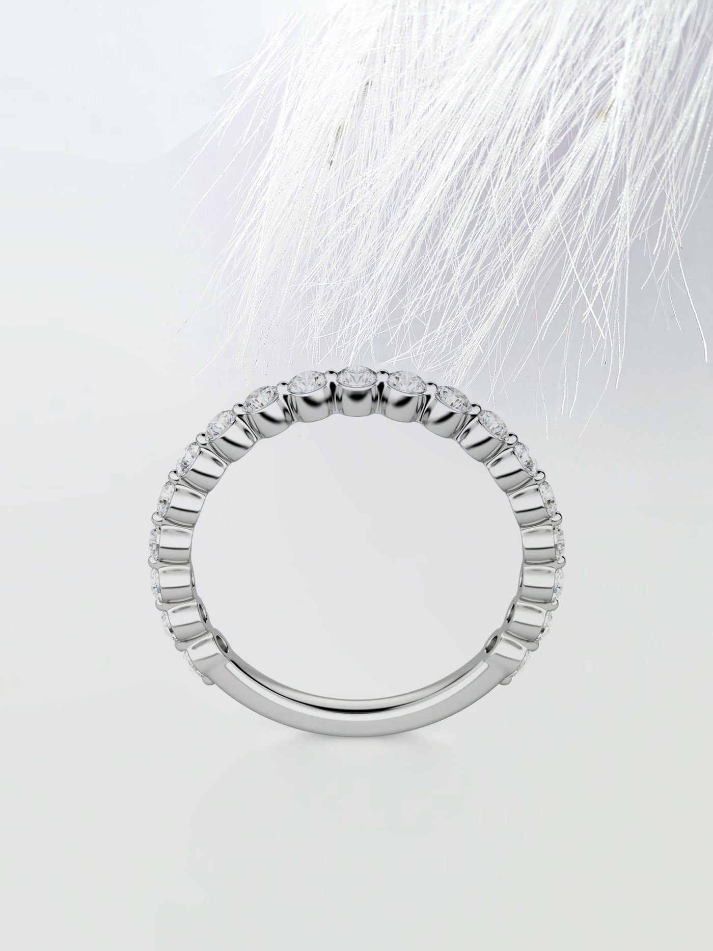 Round Cut Shared Prong Semi Eternity Wedding Band For Women