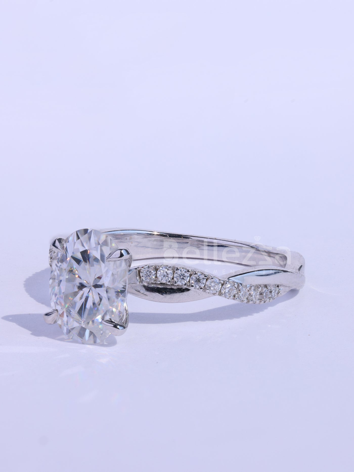 1.0CT Oval Cut Twisted Pave Setting Moissanite Engagement Ring
