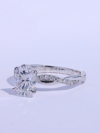 1.0CT Oval Cut Twisted Pave Setting Moissanite Engagement Ring