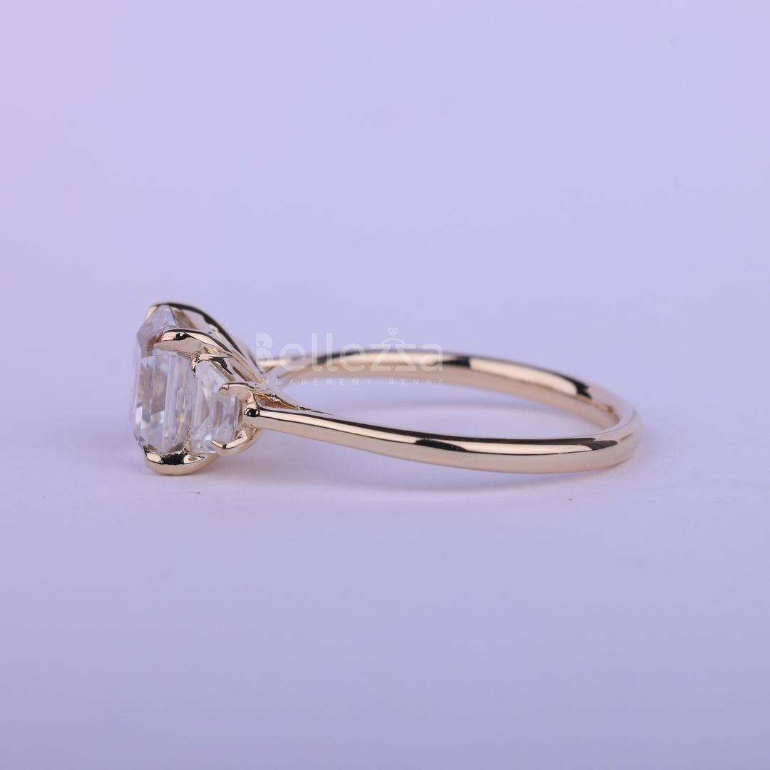 1.0CT Asscher Cut Diamond Three Stone Moissanite Engagement Ring