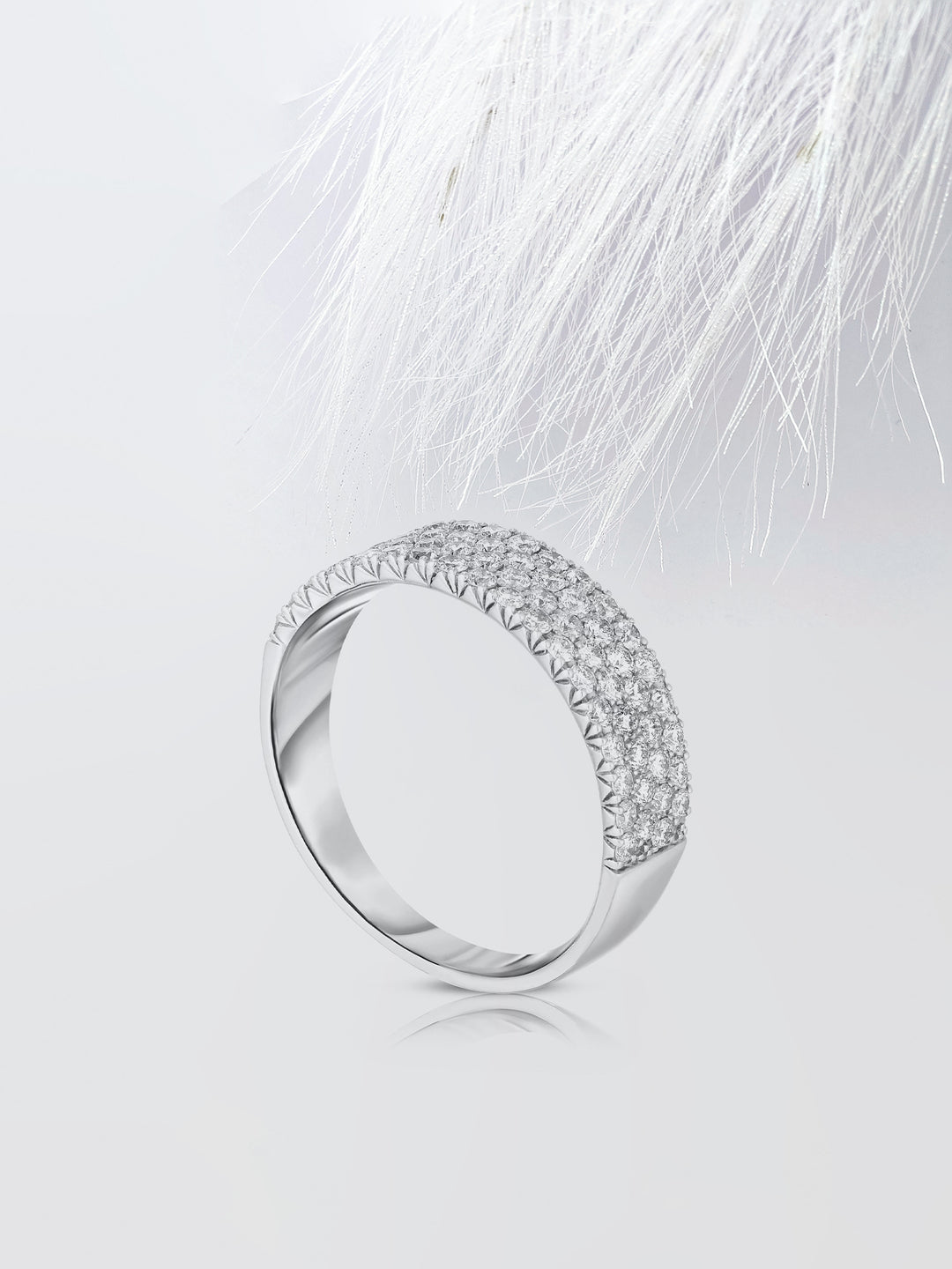 Round Cut Four Row Stackable Pave Diamond Wedding Band For Women