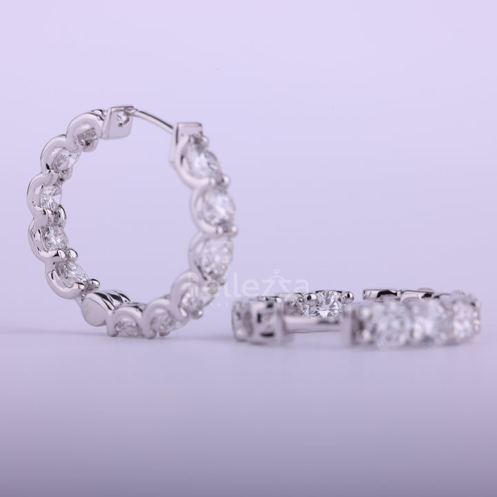 Round Cut Inside-Outside Diamond Moissanite Hoop Earrings
