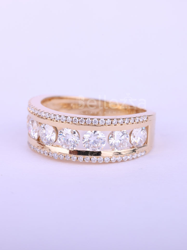 Round Cut Channel Set Half Eternity Wedding Band