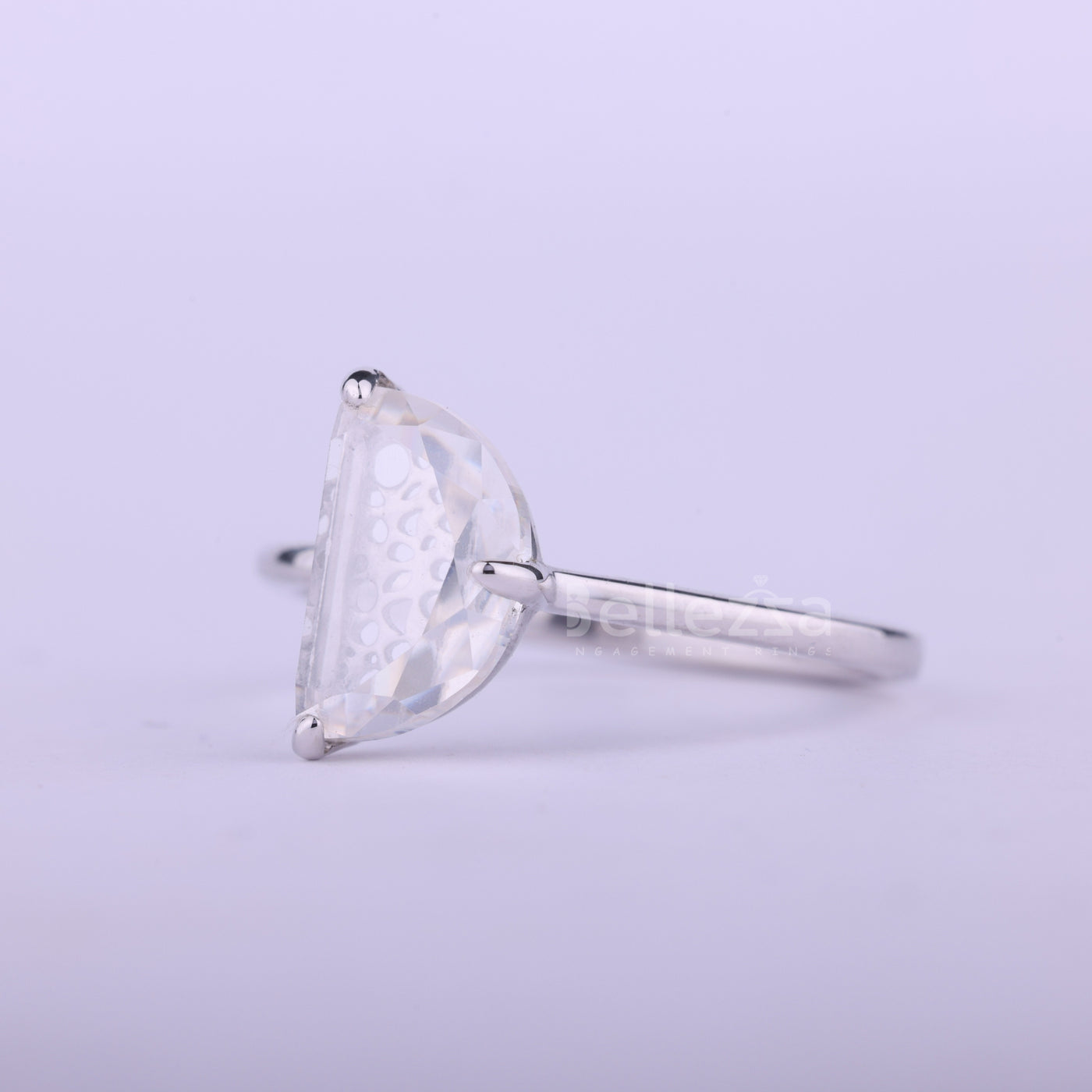 Half Moon Cut Diamond Solitaire Moissanite Engagement Ring