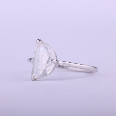Half Moon Cut Diamond Solitaire Moissanite Engagement Ring