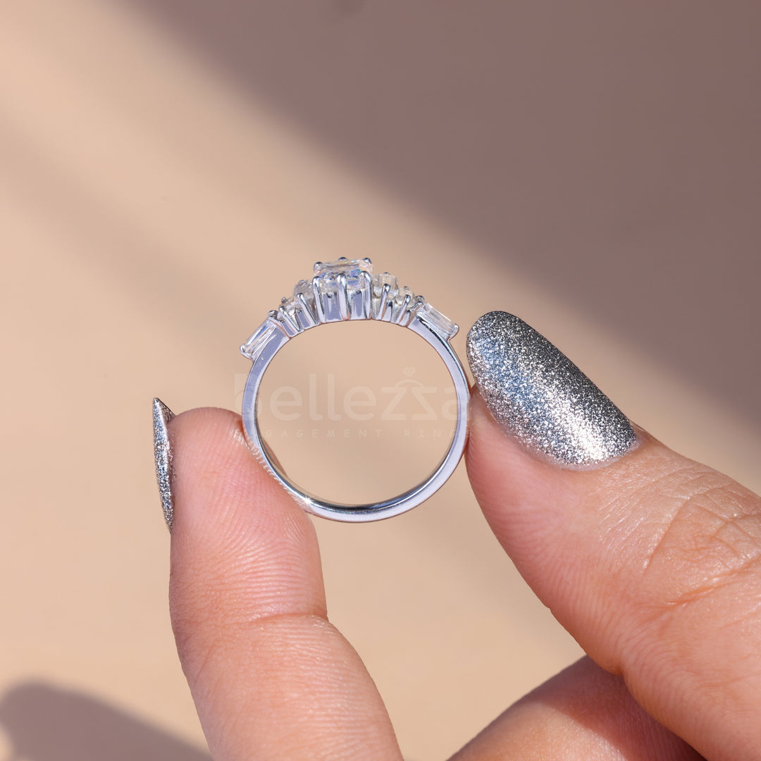 1.0CT Emerald Cut Cluster Moissanite Engagement Ring - Ready to ship