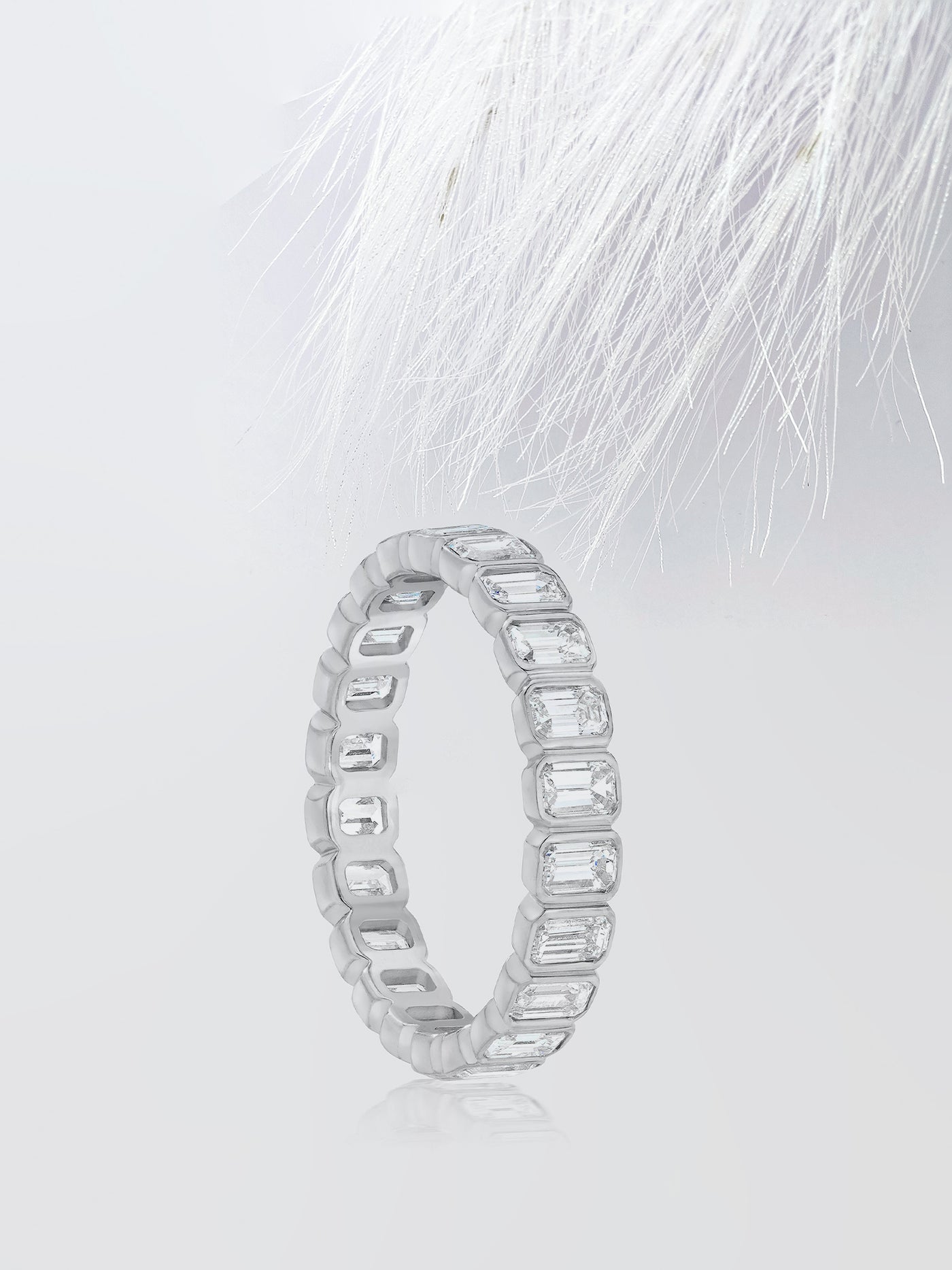 Emerald Cut Bezel Eternity Diamond Wedding Band For Women