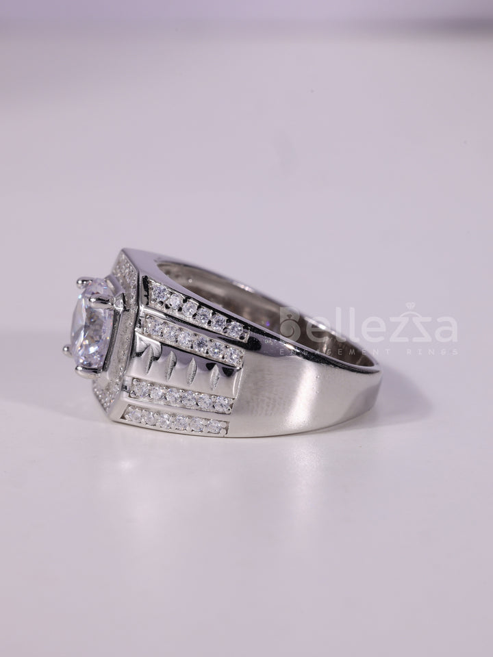 1.0CT Round Cut Halo Diamond Moissanite Men's Wedding Ring