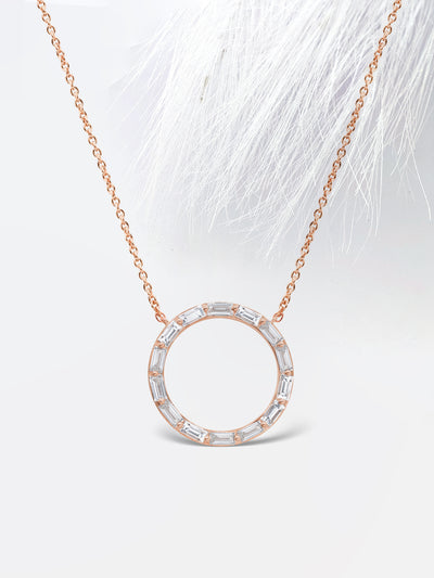 Diamond Moissanite Baguette Circle Necklace (Large) For Women