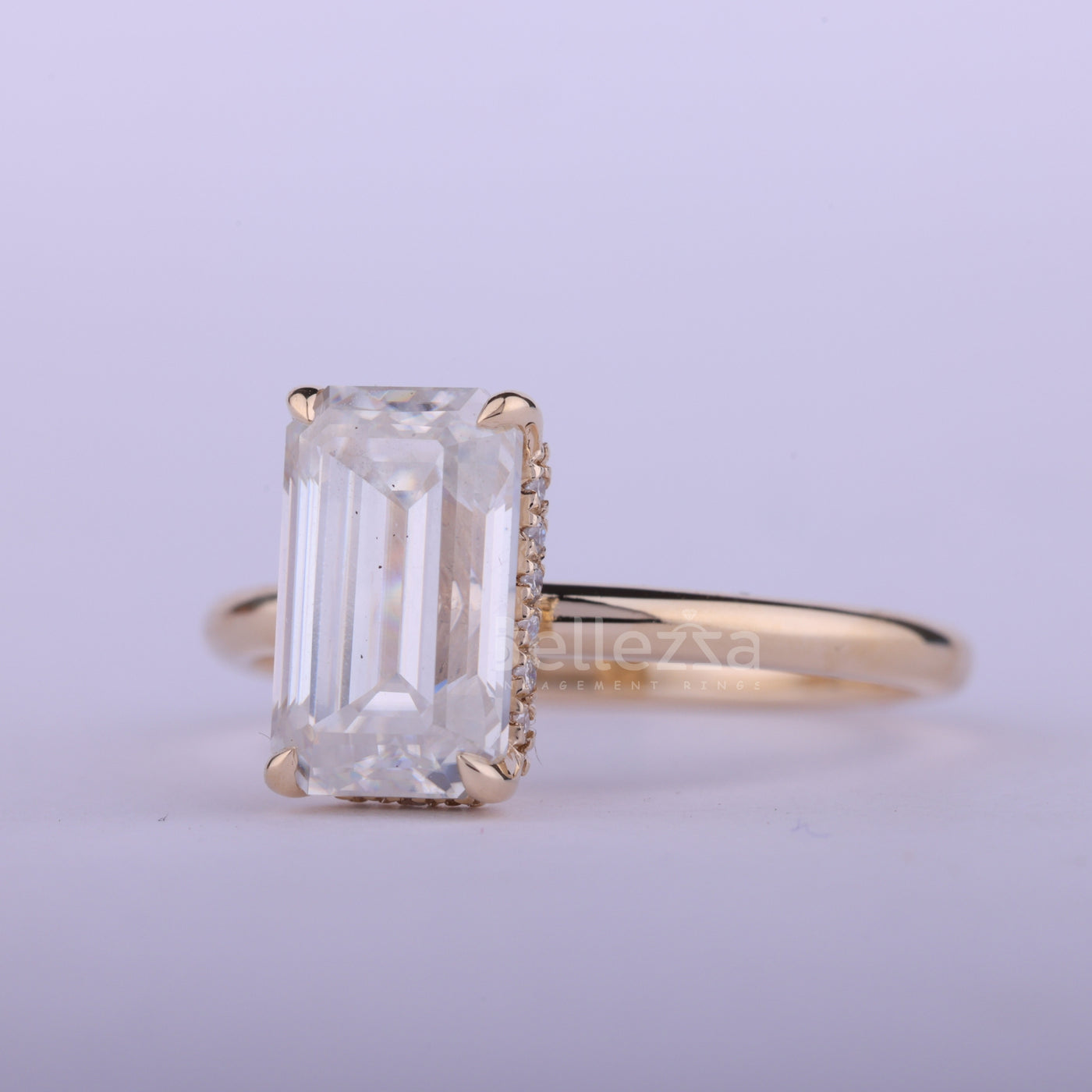 2.0CT Elongated Emerald Cut Hidden Halo Engagement Ring