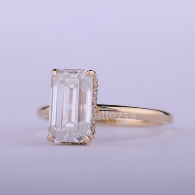 2.0CT Elongated Emerald Cut Hidden Halo Engagement Ring