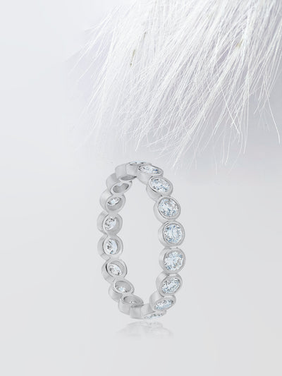 Round Cut Bezel Diamond Wedding Band For Women