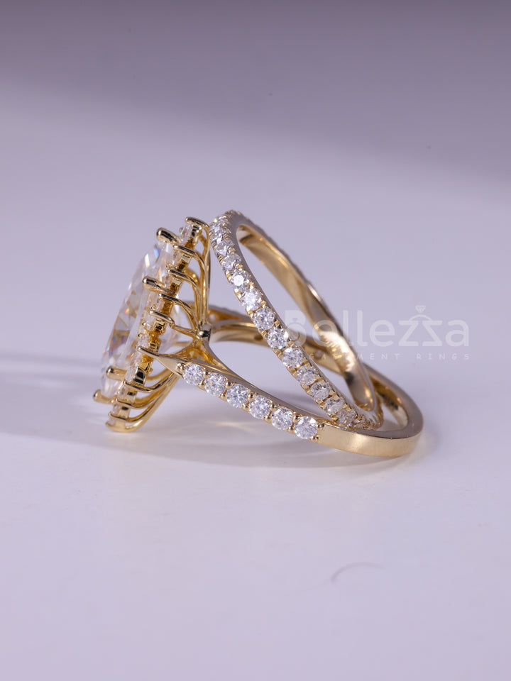 3.0CT Marquise Cut Cluster Vintage Moissanite Bridal Ring Set